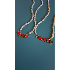Collier Mama rouge zirconium mauve