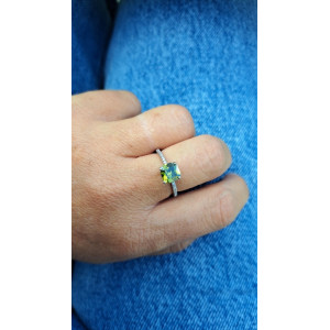 Bague fine argentée Sixtine vert kaki