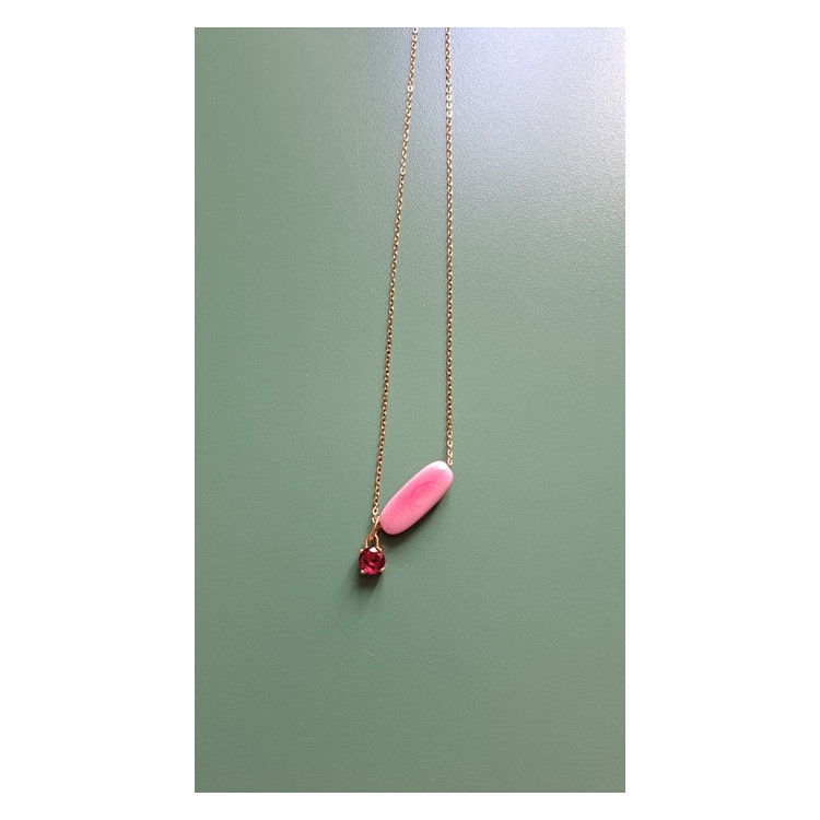 Collier Téa rose zirconium rose framboise