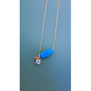 Collier Tessa bleu zirconiums framboise et blanc