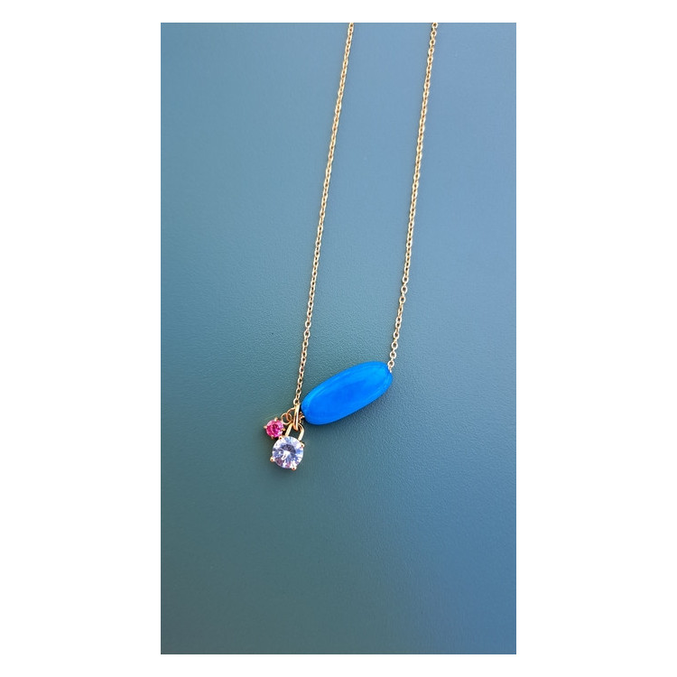Collier Tessa bleu zirconiums framboise et blanc
