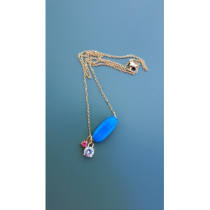 Collier Tessa bleu zirconiums framboise et blanc
