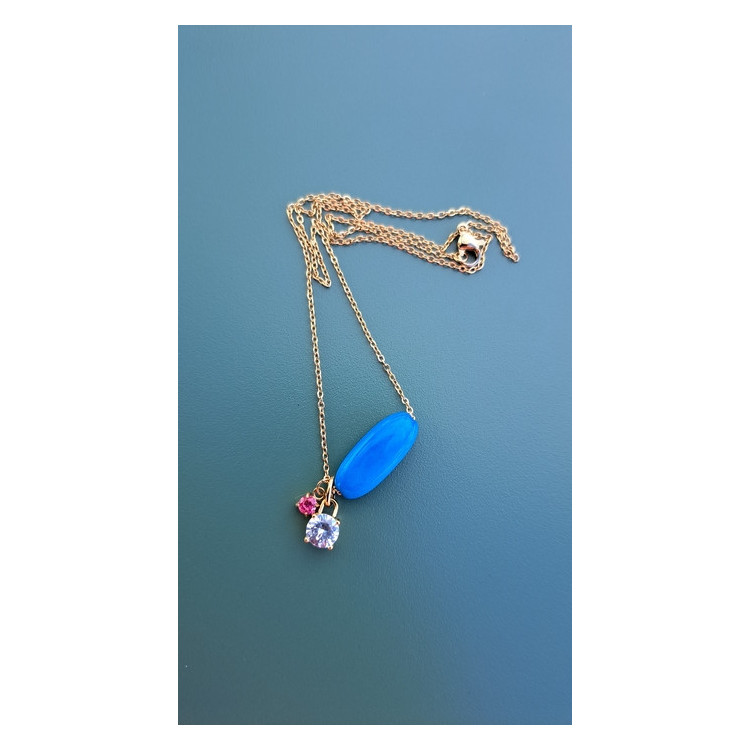Collier Tessa bleu zirconiums framboise et blanc