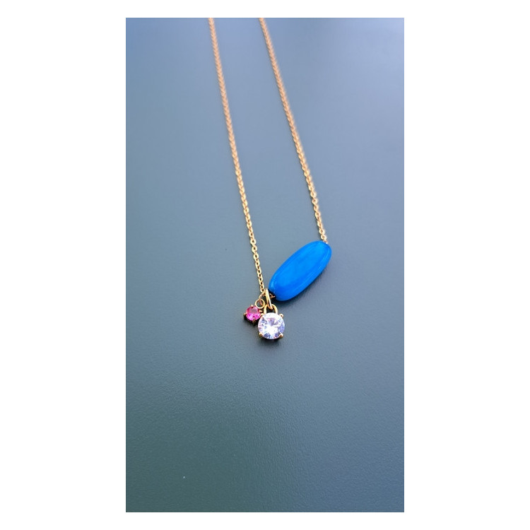 Collier Tessa bleu zirconiums framboise et blanc