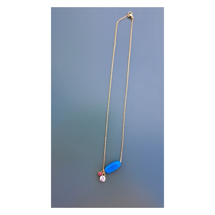 Collier Tessa bleu zirconiums framboise et blanc