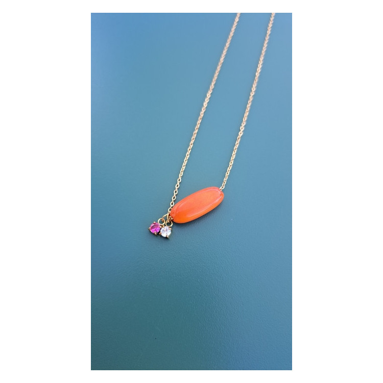 Collier Tessa orange zirconiums framboise et blanc
