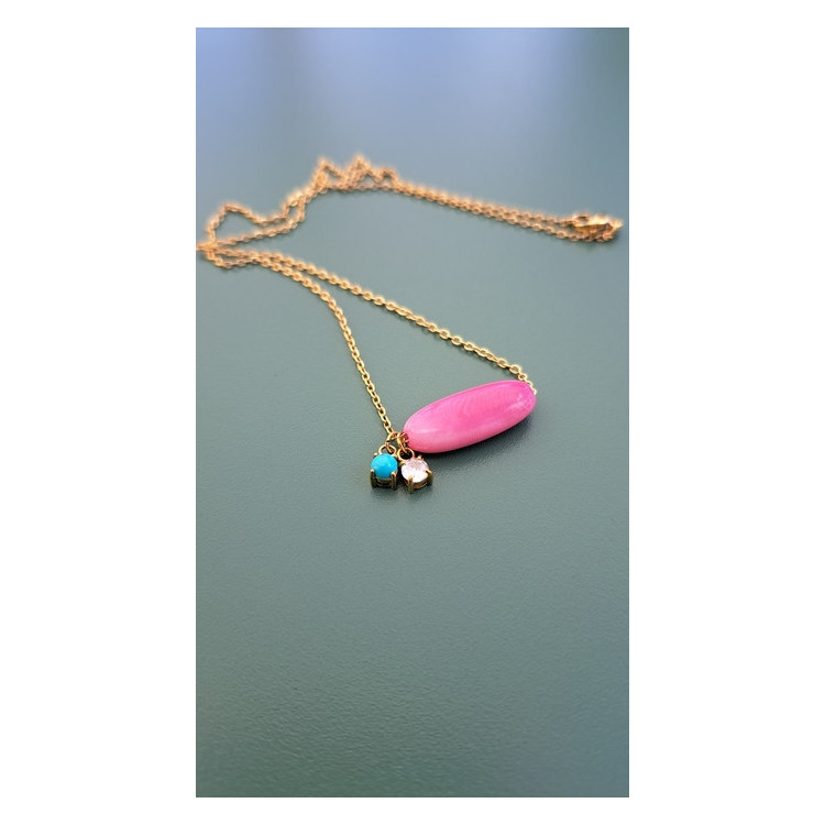 Collier Tessa rose zirconiums turquoise et blanc
