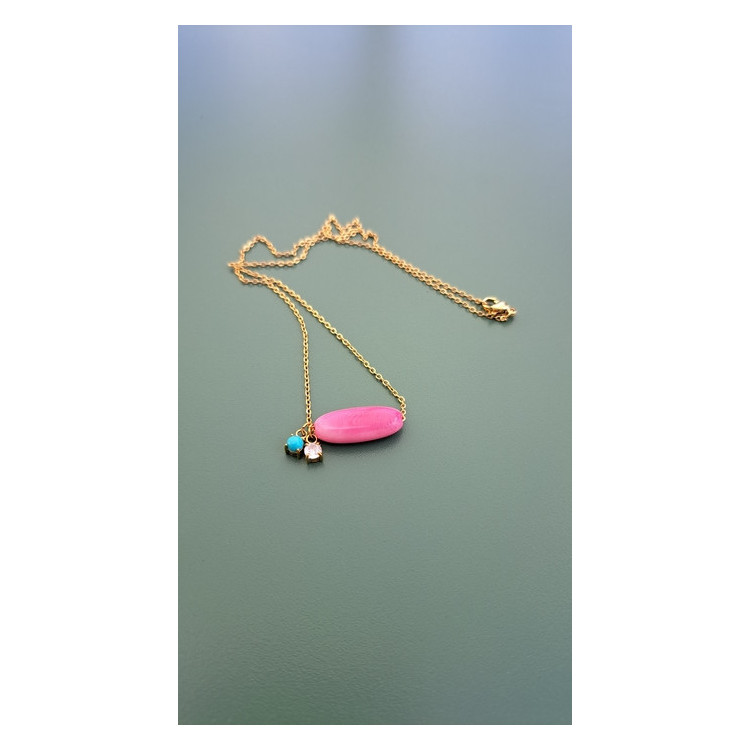 Collier Tessa rose zirconiums turquoise et blanc