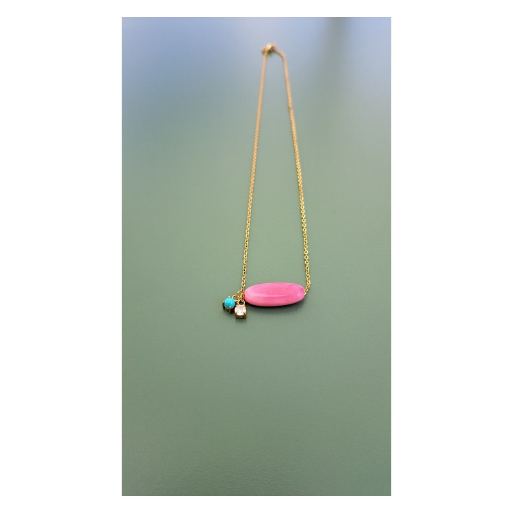 Collier Tessa rose zirconiums turquoise et blanc