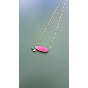 Collier Tessa rose zirconiums turquoise et blanc