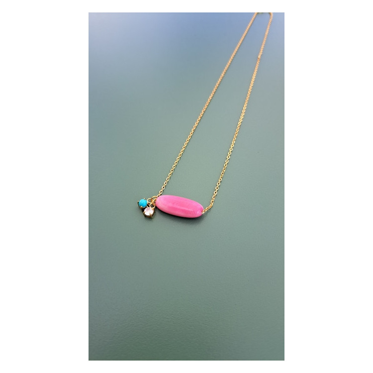 Collier Tessa rose zirconiums turquoise et blanc