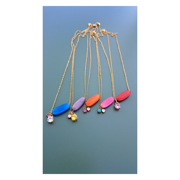 Collier Tessa rose zirconiums turquoise et blanc