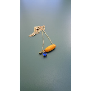 Collier TESSA jaune soleil zirconiums bleu roi et vert kaki