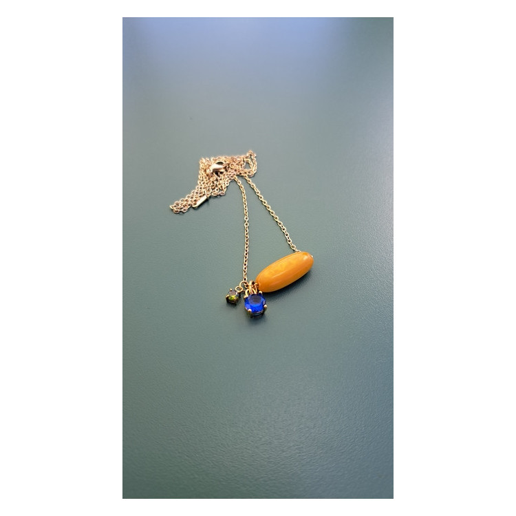Collier TESSA jaune soleil zirconiums bleu roi et vert kaki