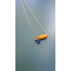 Collier TESSA jaune soleil zirconiums bleu roi et vert kaki