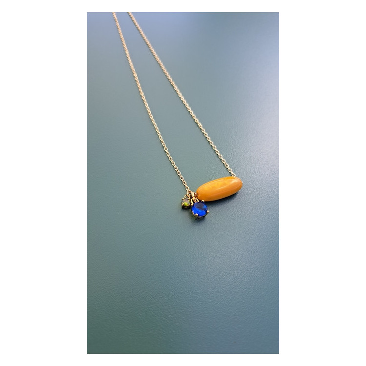 Collier TESSA jaune soleil zirconiums bleu roi et vert kaki