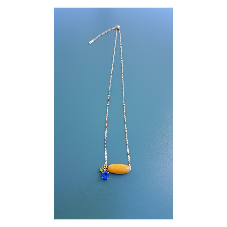 Collier TESSA jaune soleil zirconiums bleu roi et vert kaki