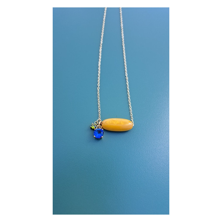 Collier TESSA jaune soleil zirconiums bleu roi et vert kaki