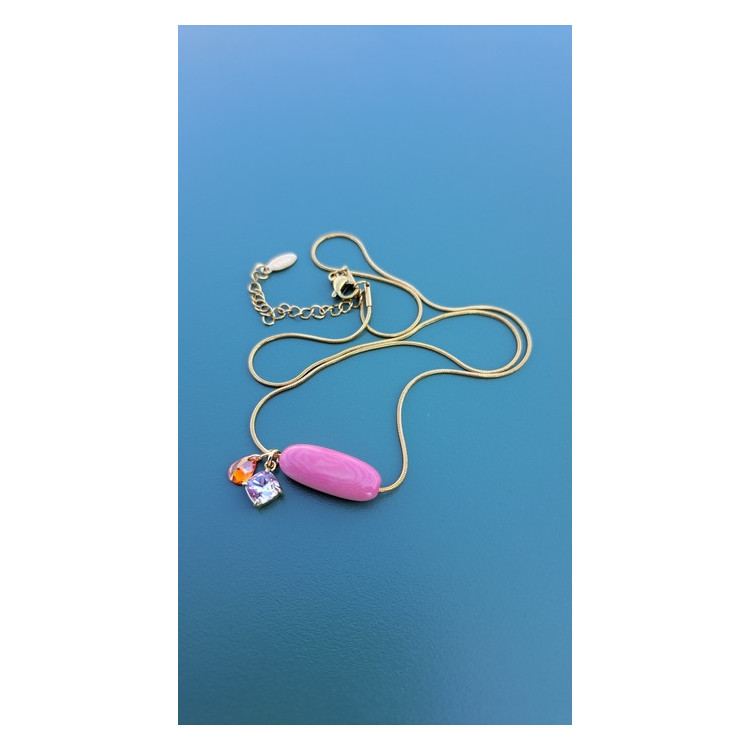 Collier TESSA rose zirconiums orange et mauve