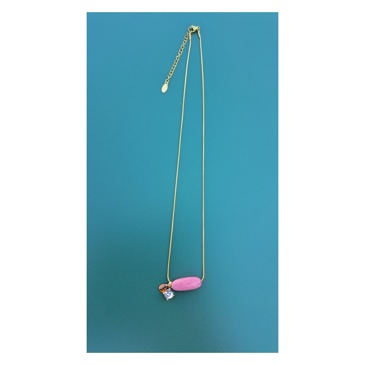 Collier TESSA rose zirconiums orange et mauve