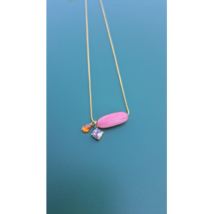 Collier TESSA rose zirconiums orange et mauve