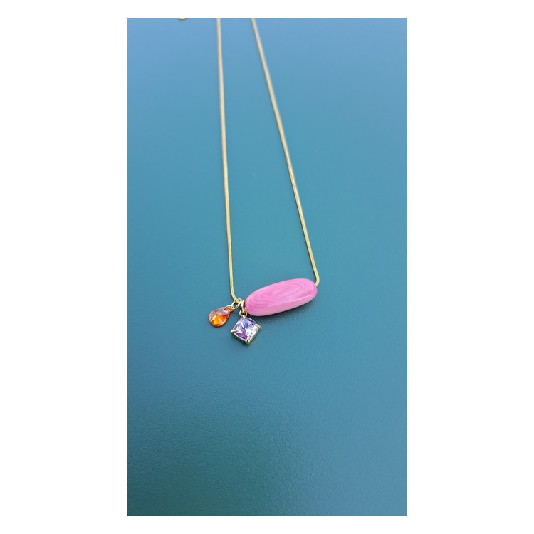 Collier TESSA rose zirconiums orange et mauve