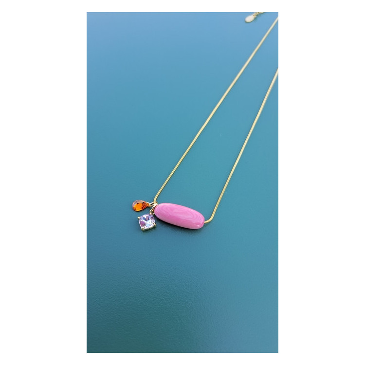 Collier TESSA rose zirconiums orange et mauve
