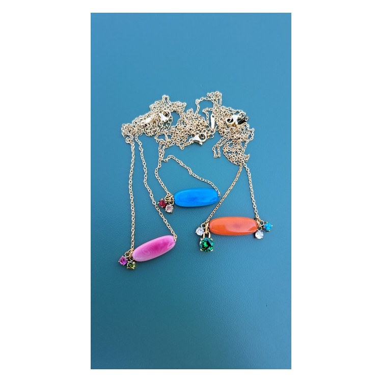 Collier TESSA rose zirconiums framboise et vert kaki