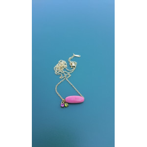 Collier TESSA rose zirconiums framboise et vert kaki