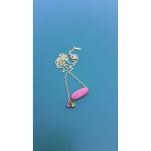 Collier TESSA rose zirconiums framboise et vert kaki