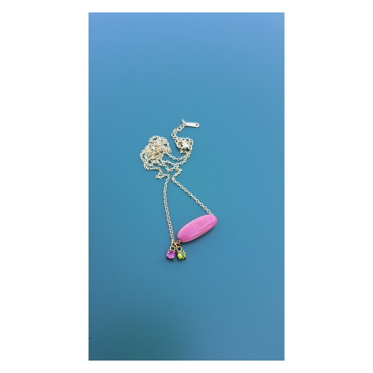 Collier TESSA rose zirconiums framboise et vert kaki
