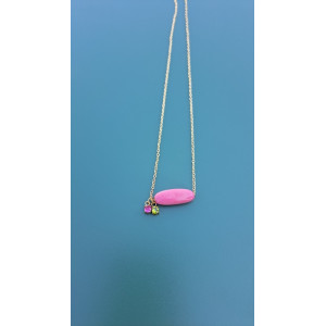 Collier TESSA rose zirconiums framboise et vert kaki