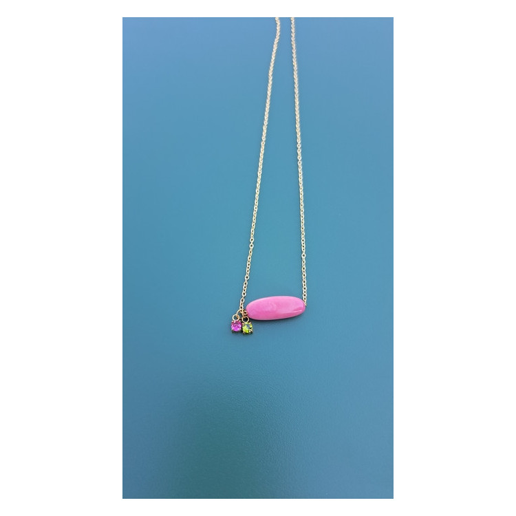 Collier TESSA rose zirconiums framboise et vert kaki