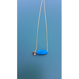 Collier TESSA bleu zirconiums rouge et beige rosé