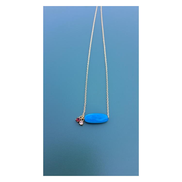Collier TESSA bleu zirconiums rouge et beige rosé