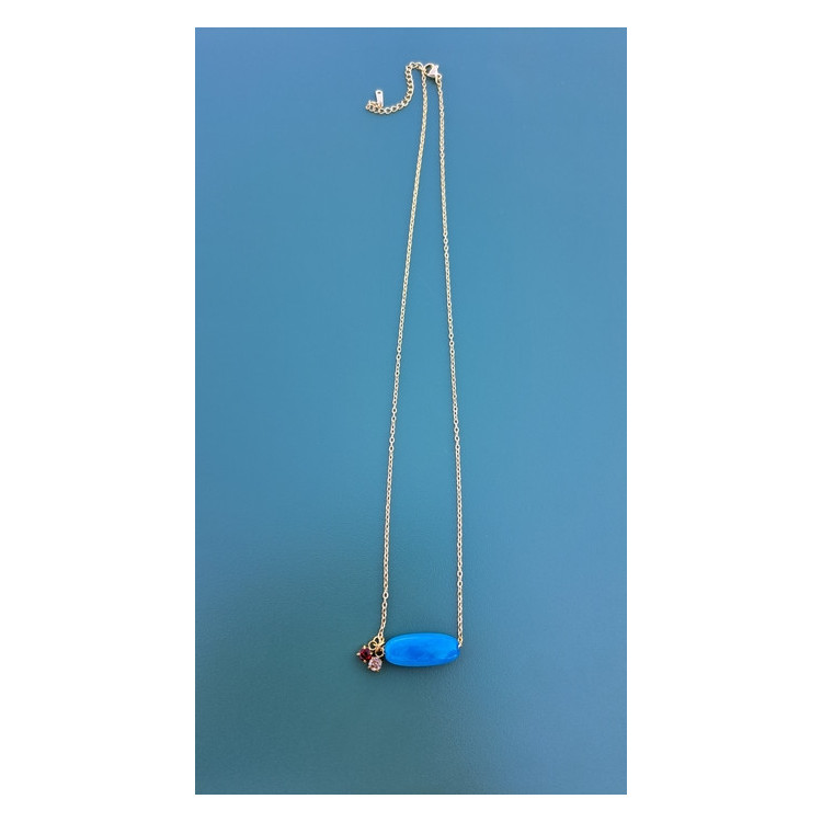 Collier TESSA bleu zirconiums rouge et beige rosé