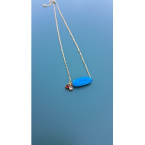 Collier TESSA bleu zirconiums rouge et beige rosé