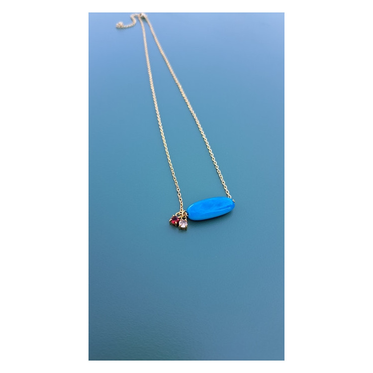 Collier TESSA bleu zirconiums rouge et beige rosé