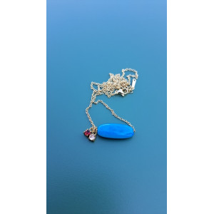 Collier TESSA bleu zirconiums rouge et beige rosé
