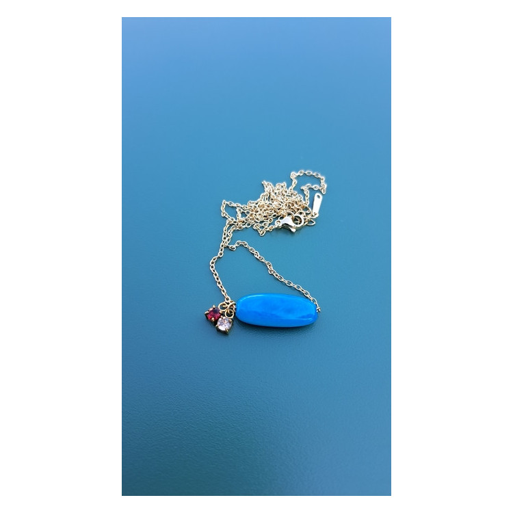 Collier TESSA bleu zirconiums rouge et beige rosé