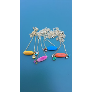 Collier TESSA bleu zirconiums rouge et beige rosé