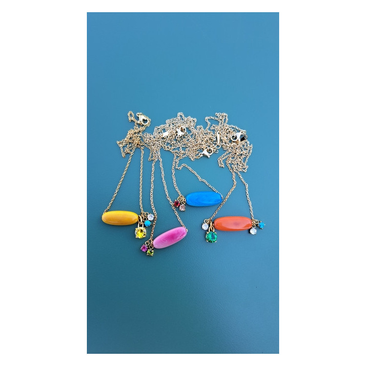 Collier TALIA jaune zirconiums jaune, turquoise et blanc