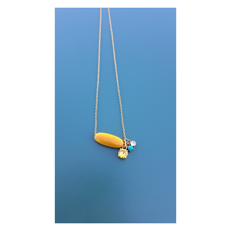 Collier TALIA jaune zirconiums jaune, turquoise et blanc