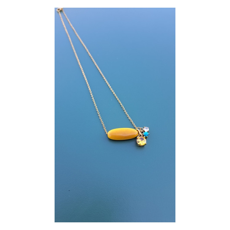 Collier TALIA jaune zirconiums jaune, turquoise et blanc