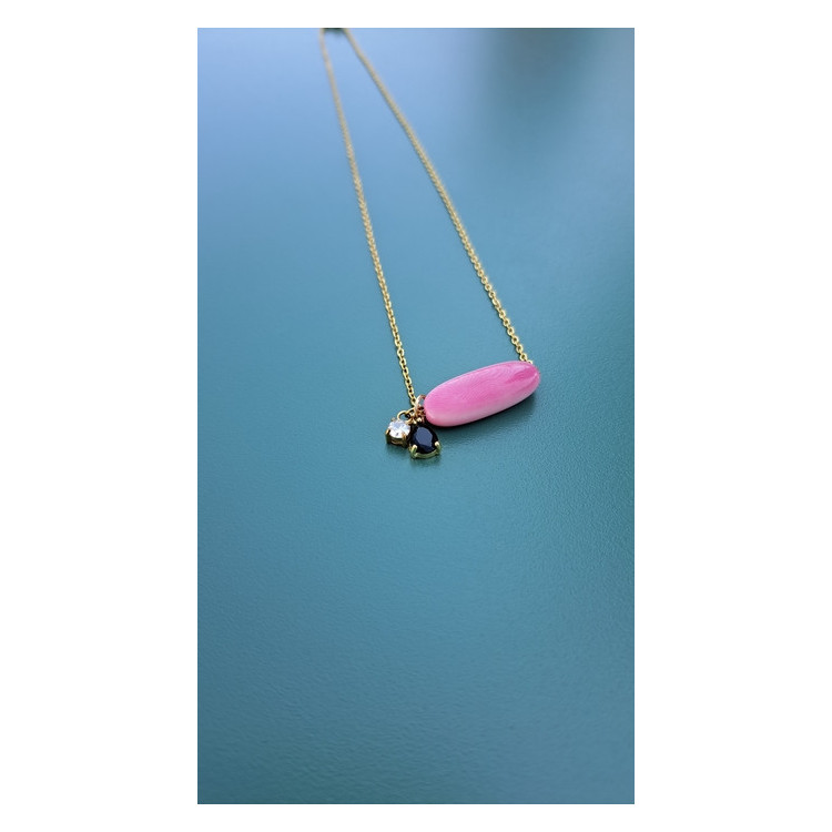 Collier TESSA rose zirconiums noir et blanc