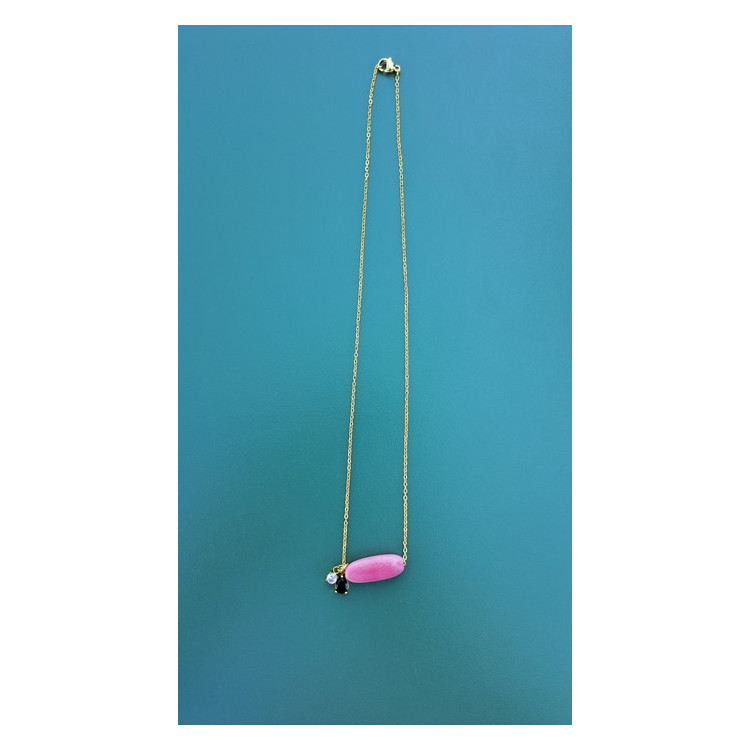 Collier TESSA rose zirconiums noir et blanc