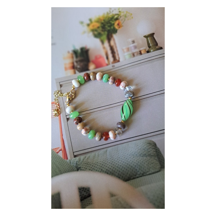 Bracelet Cloé - vert rayé brun